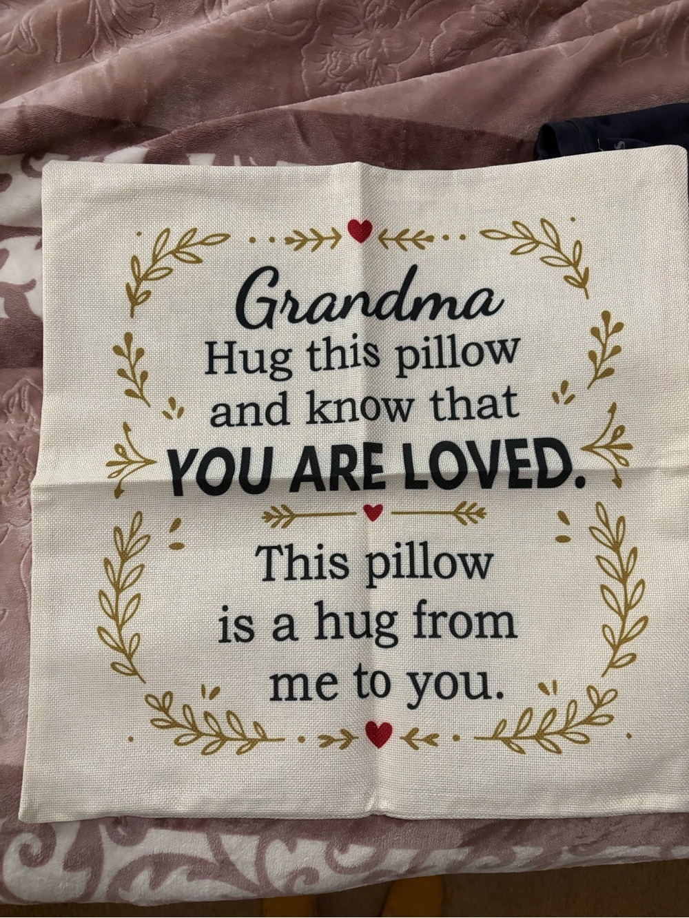 Grandma YOU ARE LOVED Decorative Pillow Cover - Cream with Black, Gold & Red